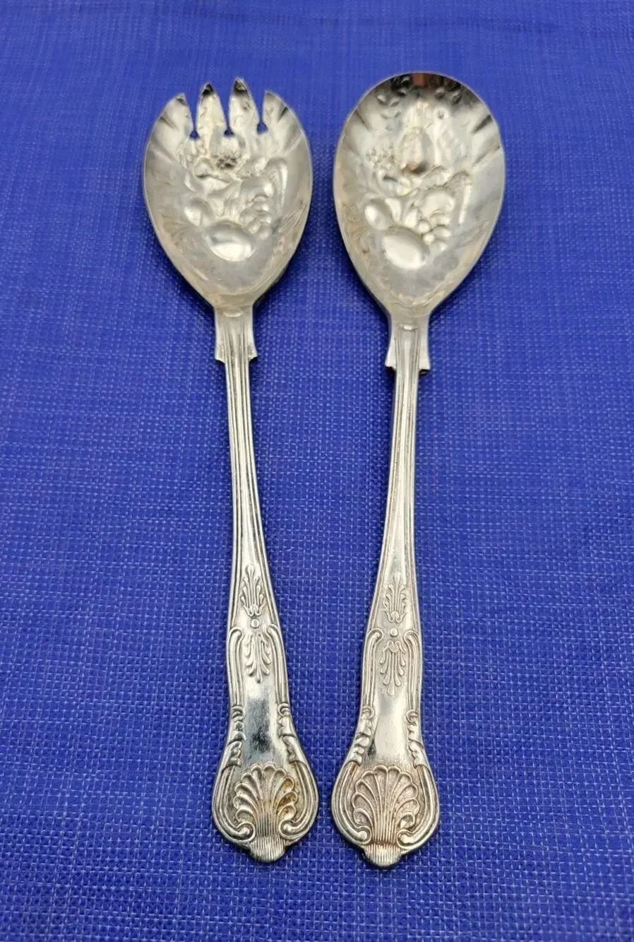 Sheffield EPSA1 Kings Pattern Silverplate Salad Server Set 2 England Vtg